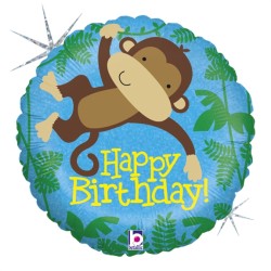 BALLON METALLIQUE ROND SINGE HAPPY BIRTHDAY 46 CM 