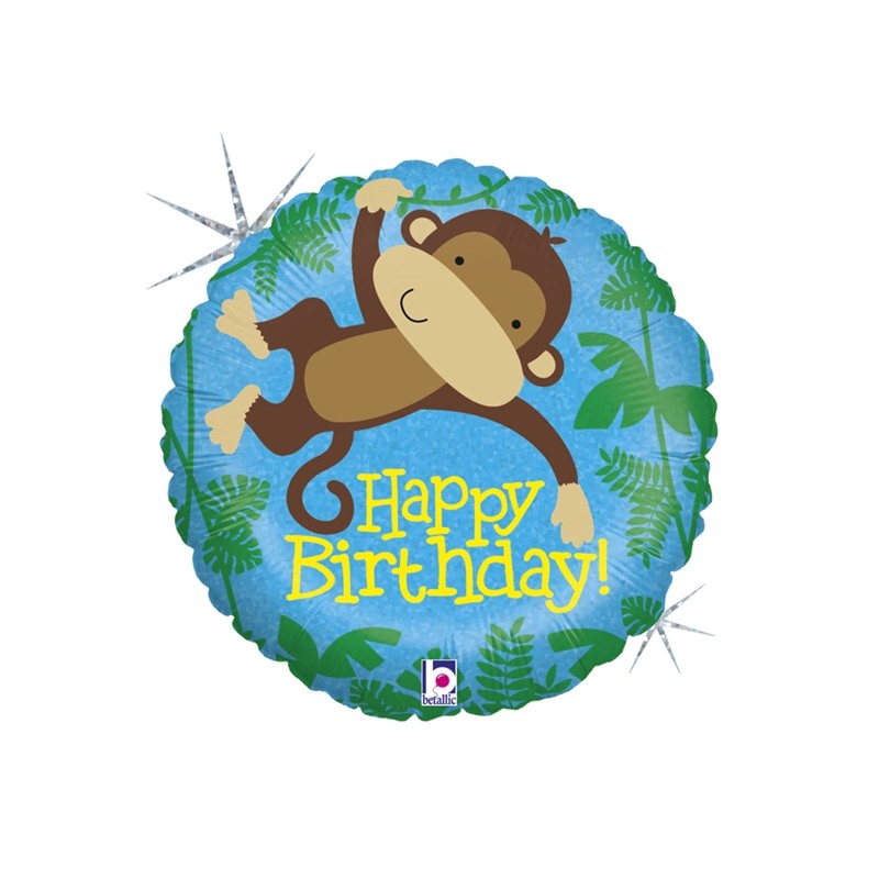 BALLON METALLIQUE ROND SINGE HAPPY BIRTHDAY 46 CM 