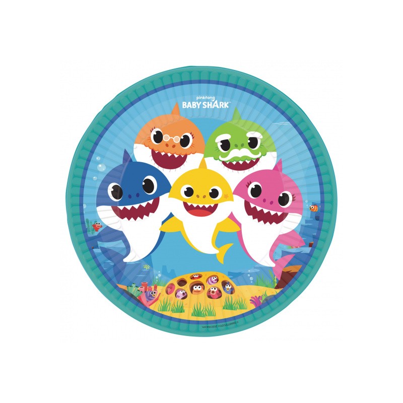 8 ASSIETTES ROND BABY SHARK ECO 23 CM 