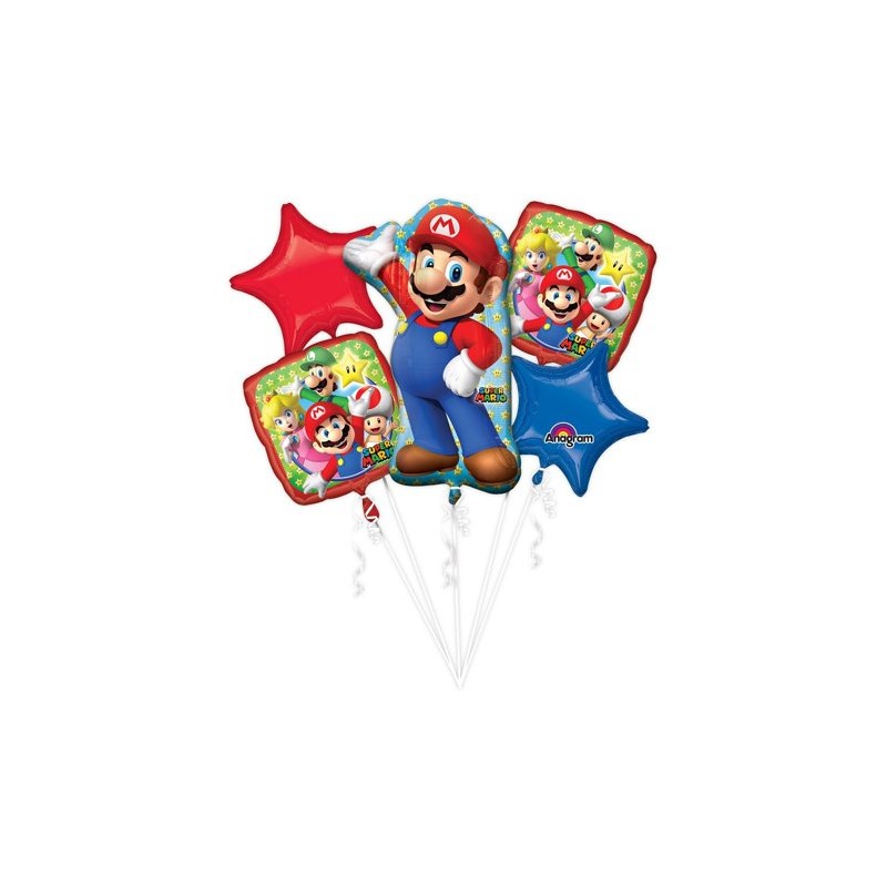 BOUQUET DE 5 BALLONS METALLIQUE MARIO 