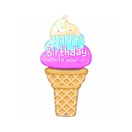 BALLON METALLIQUE CORNET DE GLACE HAPPY BIRTHDAY 188 CM  