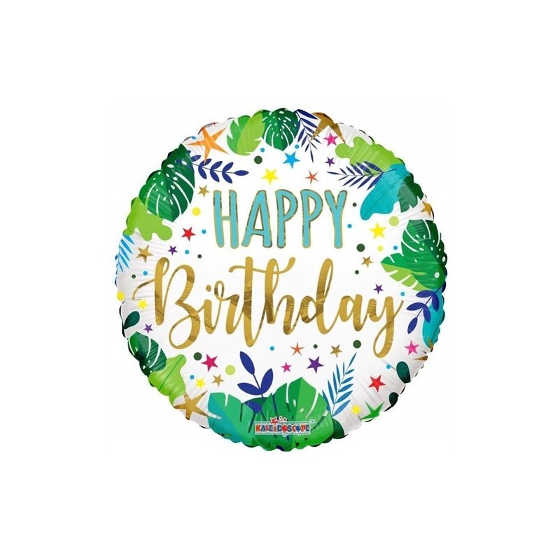 BALLON METALLIQUE ROND HAPPY BIRTHDAY FEUILLE 45 CM  BALLON METALLIQUE ROND HAPPY BIRTHDAY FEUILLE 45 CM