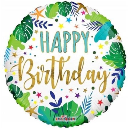BALLON METALLIQUE ROND HAPPY BIRTHDAY FEUILLE 45 CM 