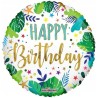 BALLON METALLIQUE ROND HAPPY BIRTHDAY FEUILLE 45 CM  BALLON METALLIQUE ROND HAPPY BIRTHDAY FEUILLE 45 CM