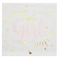 20 SERVIETTES BLANC BABY  GIRL 33 X 33 CM 