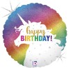 BALLON METALLIQUE ROND HAPPY BIRTHDAY LICORNE  46 CM 