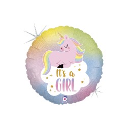 BALLON METALLIQUE ROND IT'S A LICORNE PASTEL 46 CM 