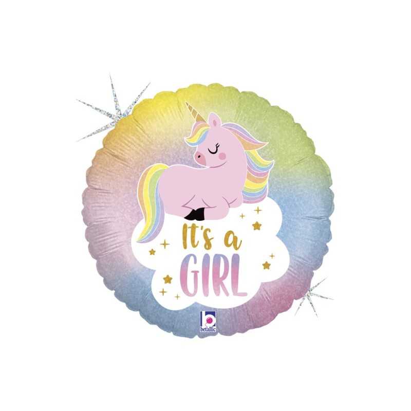 BALLON METALLIQUE ROND IT'S A LICORNE PASTEL 46 CM