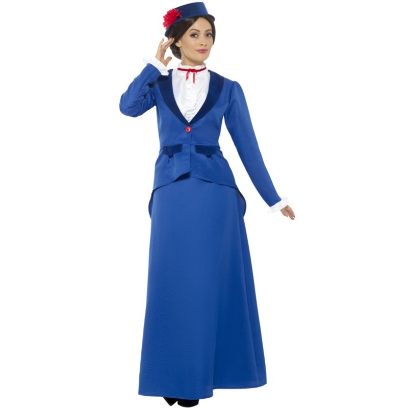 DEGUISEMENT ROBE NANNY VICTORIENNE BLEUE TAILLE L