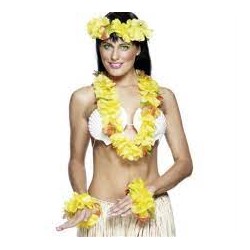 SET HAWAIEN FLEURS GEANTES JAUNE 