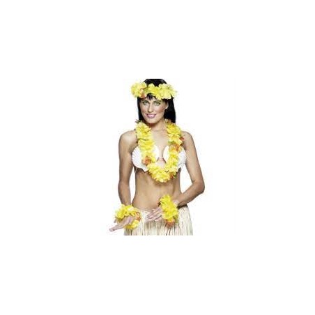 SET HAWAIEN FLEURS GEANTES JAUNE 