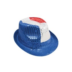 CHAPEAU BORSALINO SEQUINS TRICOLORE BLEU BLANC ROUGE 