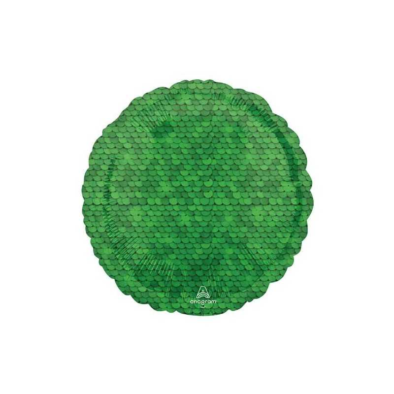 BALLON METALLIQUE ROND ECAILLES VERT FONCE 43 CM 