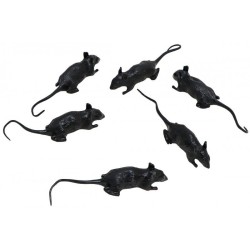 LOT DE 6 SOURIS NOIRES 8.5 X 2 X 2 CM  