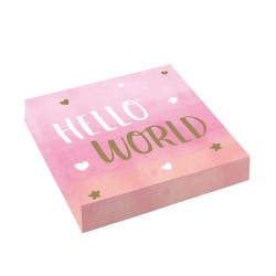 16 SERVIETTES CARREE ROSE HELLO WORLD 33 X 33 CM 