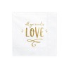 20 SERVIETTES CARREEE BLANCHE INSCRIPTION LOVE EN OR 33 X 33 CM 