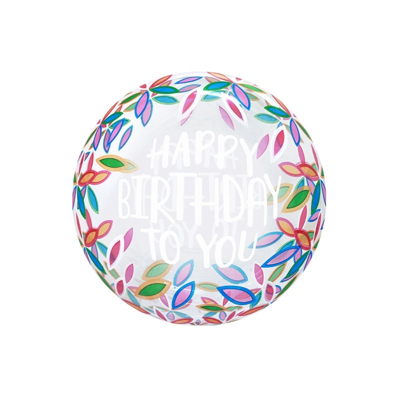 BALLON BOBO BUBBLE HAPPY BITRHDAY TO YOU FEUILLAGE 50 CM