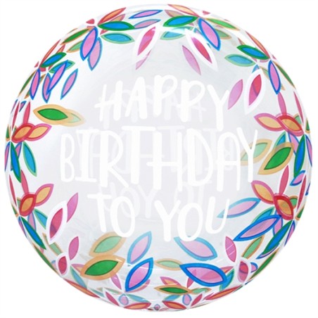 BALLON BOBO BUBBLE HAPPY BITRHDAY TO YOU FEUILLAGE 50 CM