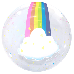 BALLON DECO BUBBLE ARC EN CIEL AVEC ETOILE 50 CM 