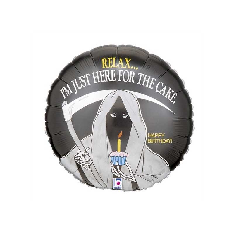 BALLON METALLIQUE ROND GRIM REAPER BIRTHDAY 45 CM 