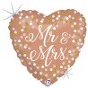 BALLON METALLIQUE COEUR MR & MRS CONFETTIS ROSE GOLD 46 CM 