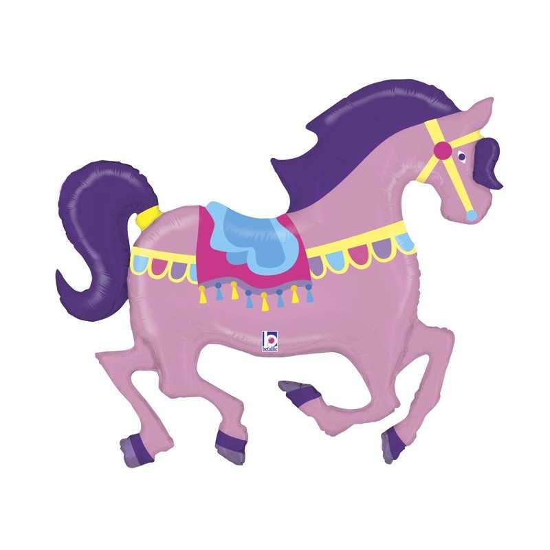 BALLON METALLIQUE CHEVAL DE CIRQUE ROSE 121 cm 
