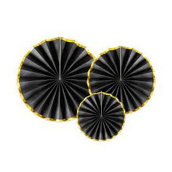 3 ROSETTES DECORATIVES NOIR ET OR 