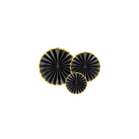 3 ROSETTES DECORATIVES NOIR ET OR 