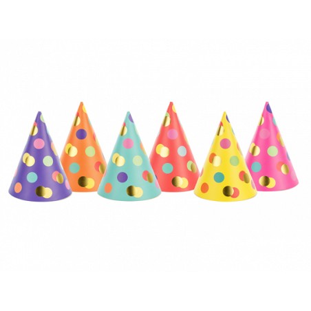 6 CHAPEAUX POINTUS MULTICOLORES 11 CM 