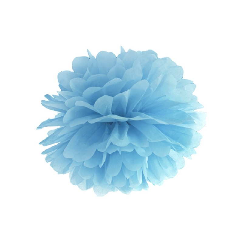 POMPON BLEU CLAIR EN PAPIER DE SOIE 35 CM