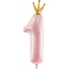 BALLON METALLIQUE CHIFFRE 1 ROSE AVEC COURONNE 30 X 90 CM 