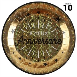 10 ASSIETTES OR JOYEUX ANNIVERSAIRE 23 CM