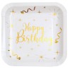 10 ASSIETTES BLANC HAPPY BIRTHDAY OR 