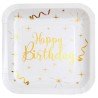10 ASSIETTES BLANC HAPPY BIRTHDAY OR 