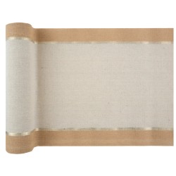 CHEMIN DE TABLE NOEL CHIC BEIGE AVEC BORDURE ECRU 28 CM X 250 CM 