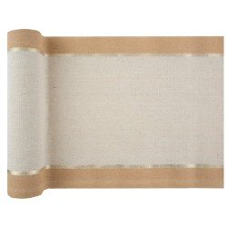 CHEMIN DE TABLE NOEL CHIC BEIGE AVEC BORDURE ECRU 28 CM X 250 CM 