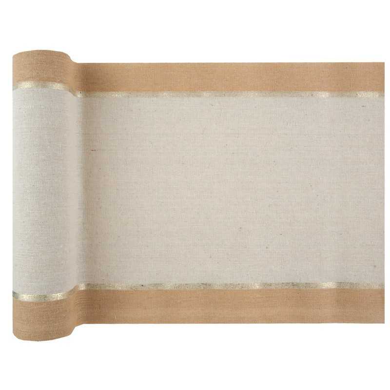 CHEMIN DE TABLE NOEL CHIC BEIGE AVEC BORDURE ECRU 28 CM X 250 CM 