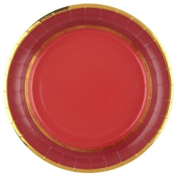 10  ASSIETTES NOEL CHIC ROUGE ET OR 23 CM