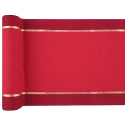 CHEMIN DE TABLE NOEL CHIC ROUGE AVEC BORDURE OR 28 CM X 250 CM 