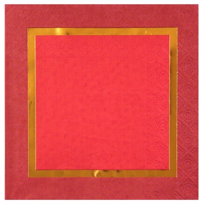 20 SERVIETTE NOEL CHIC ROUGE ET OR 33 X 33 CM 