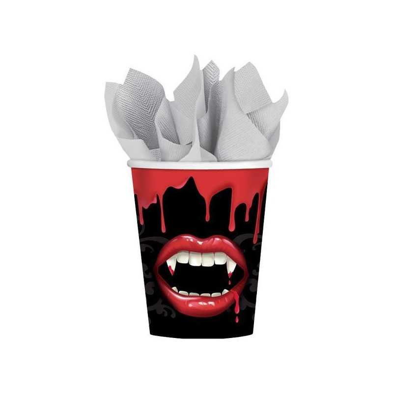 8 GOBELETS BOUCHE DE DRACULA MORSURE HALLOWEEN 266 ML