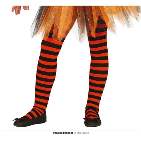 COLLANTS RAYES NOIR ET ORANGE ENFANT TAILLE 5-9 ANS