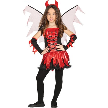 DEGUISEMENT DIABLESSE DE FEU AVEC AILES ROUGE ET NOIR TAILLE 10-12 ANS
