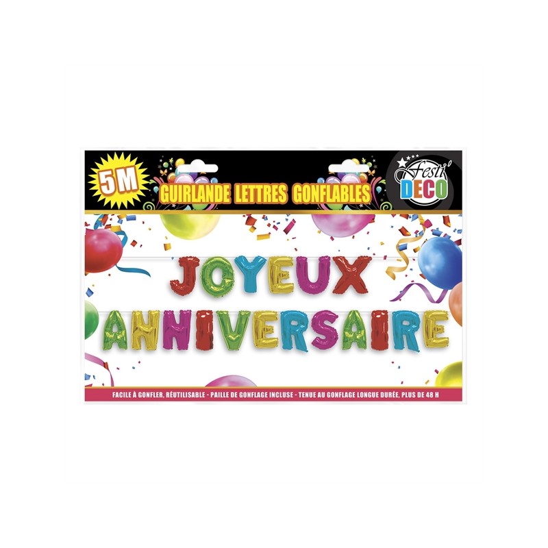 GUIRLANDE BALLON JOYEUX ANNIVERSAIRE MULTICOLORE 5 METRES 