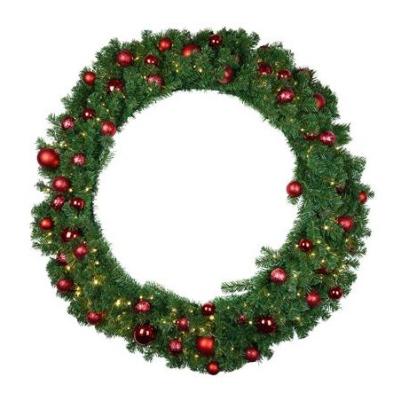 COURONNE DE NOEL SAPIN+ BOULES ROUGES + 300 LEDS