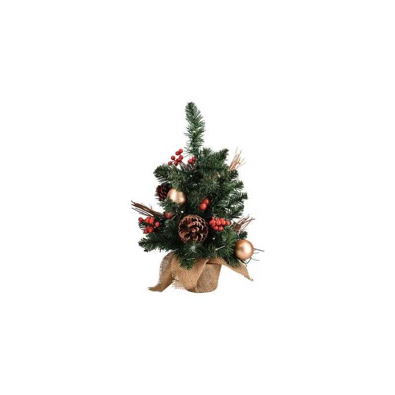 SAPIN DE TABLE BOULES CHAMPAGNE + 45 LED 45 CM