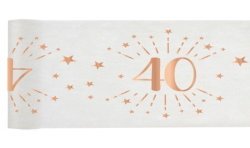 CHEMIN DE TABLE 40 ANS BLANC ET ROSE GOLD 30 CM X 5 M