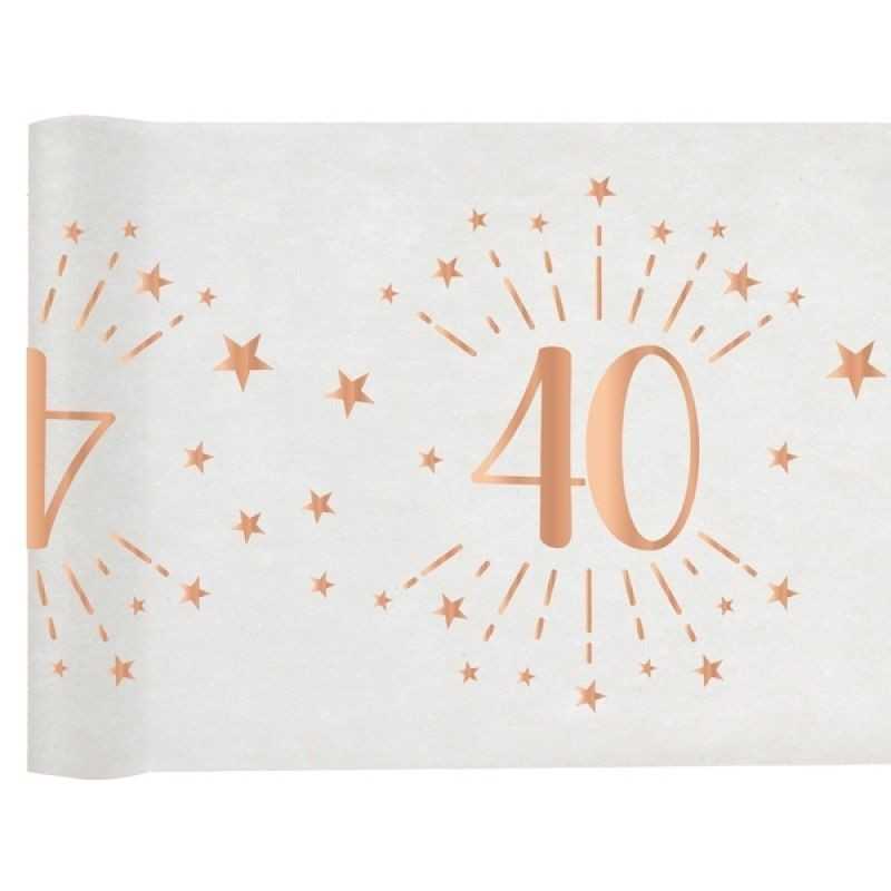 CHEMIN DE TABLE 40 ANS BLANC ET ROSE GOLD 30 CM X 5 M