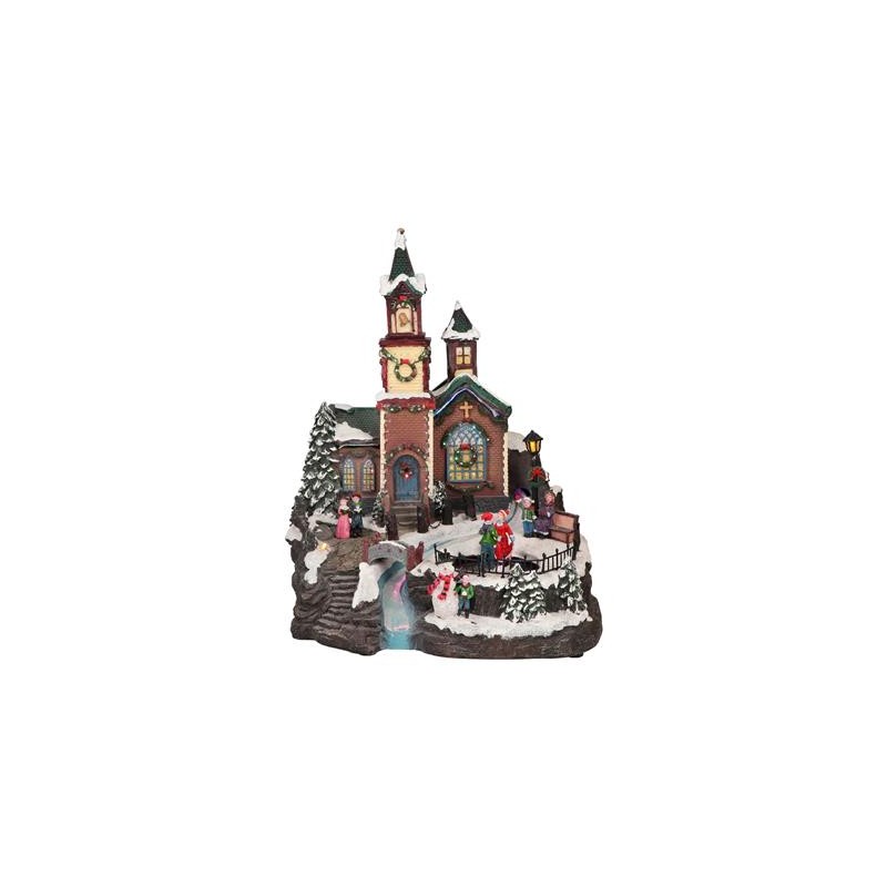 AUTOMATE VILLAGE DE NOEL AVEC EGLISE LUMINEUX, ANIME ET MUSICAL 