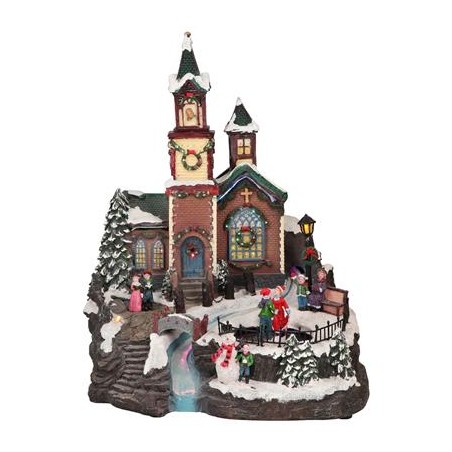 AUTOMATE VILLAGE DE NOEL AVEC EGLISE LUMINEUX, ANIME ET MUSICAL 